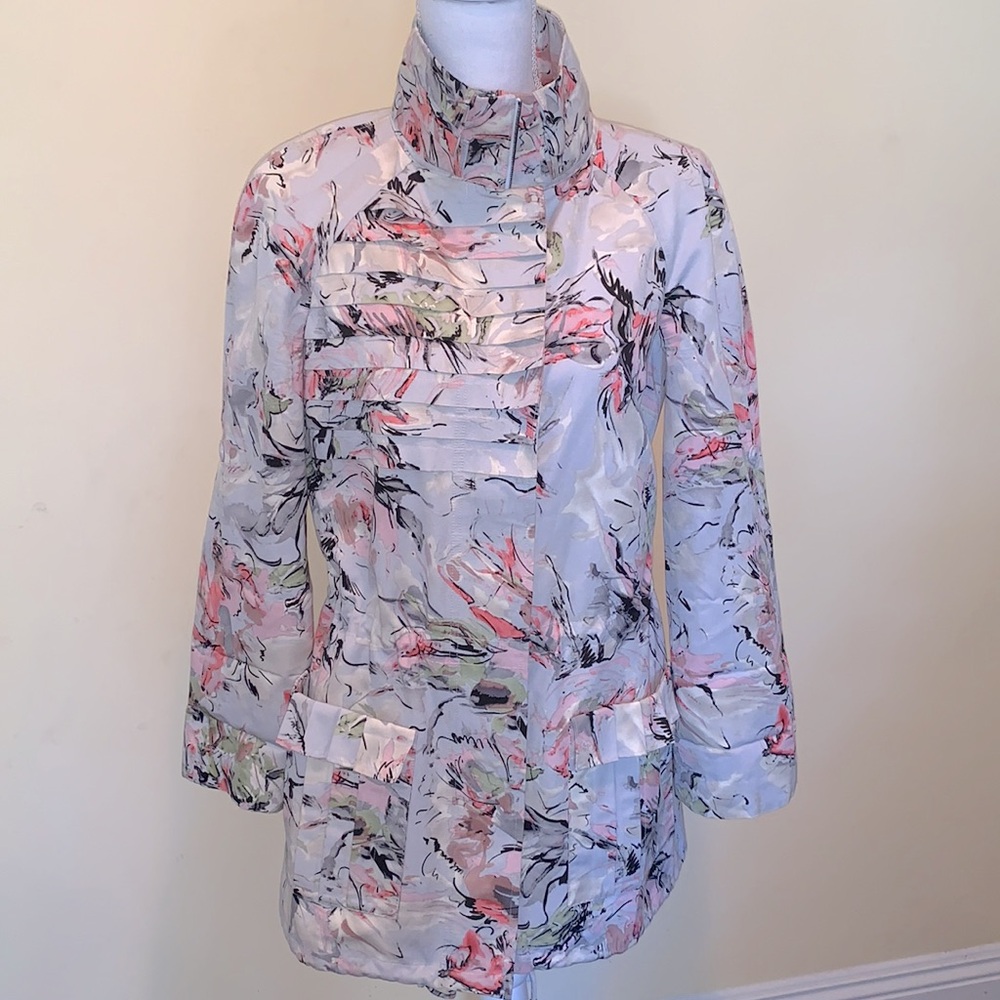 ST. JOHN SO CA Floral Jacket Adjustable Sleeves Glamcore Classic Designer